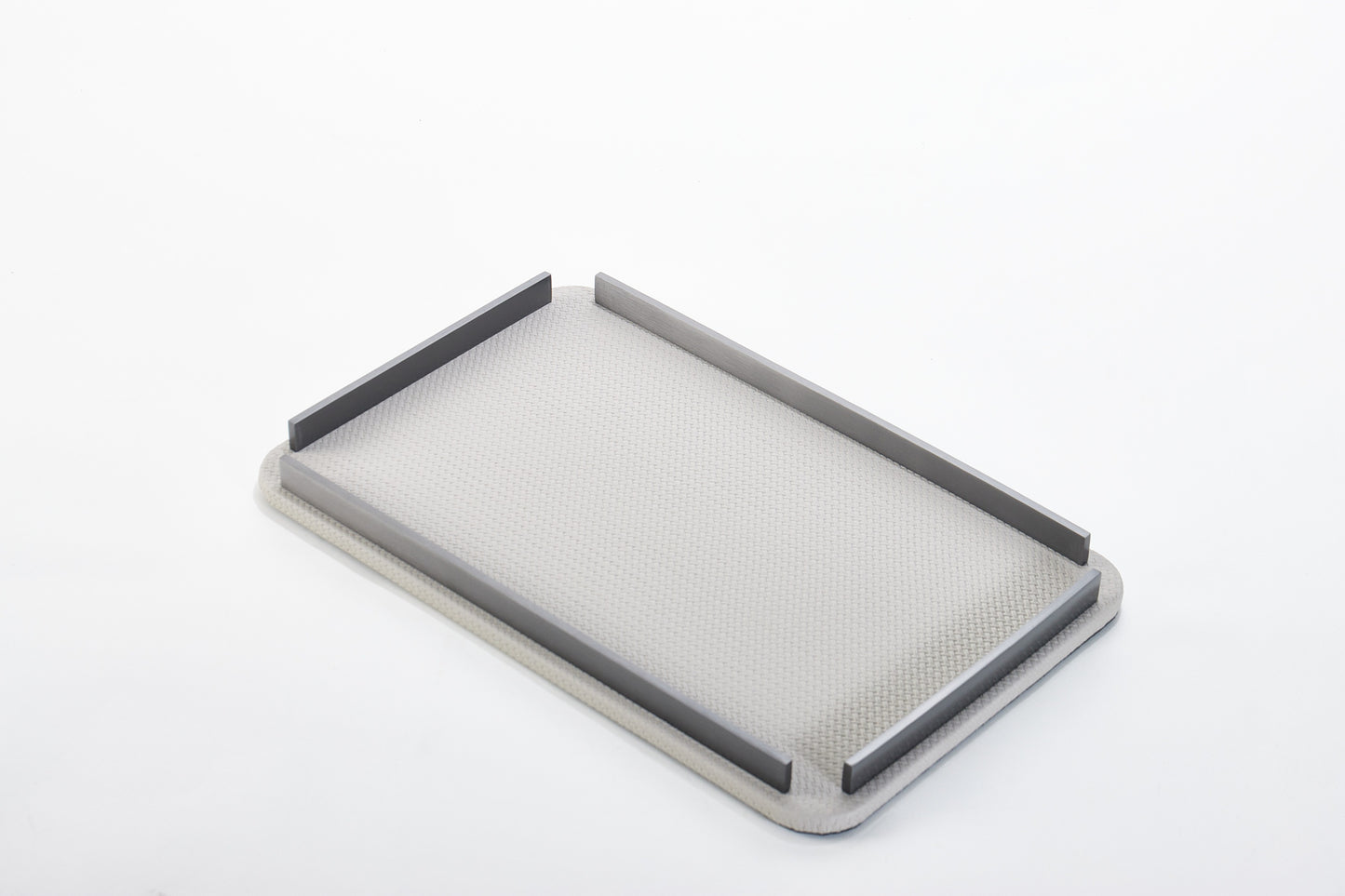 Dark Grey & Brushed Gun Metal Pu Leather & S/S Steel Rectangular Decorative Tray