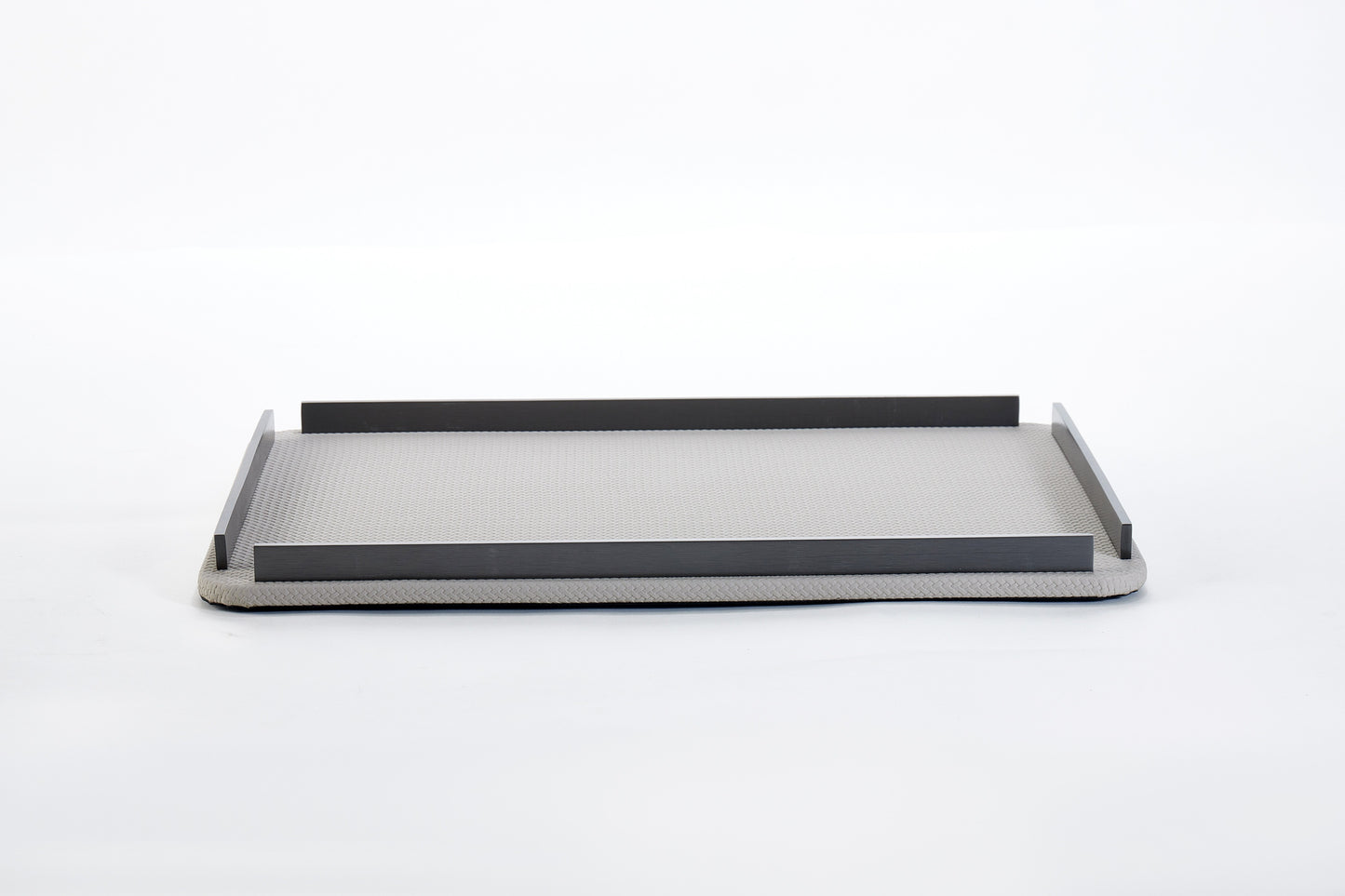 Dark Grey & Brushed Gun Metal Pu Leather & S/S Steel Rectangular Decorative Tray