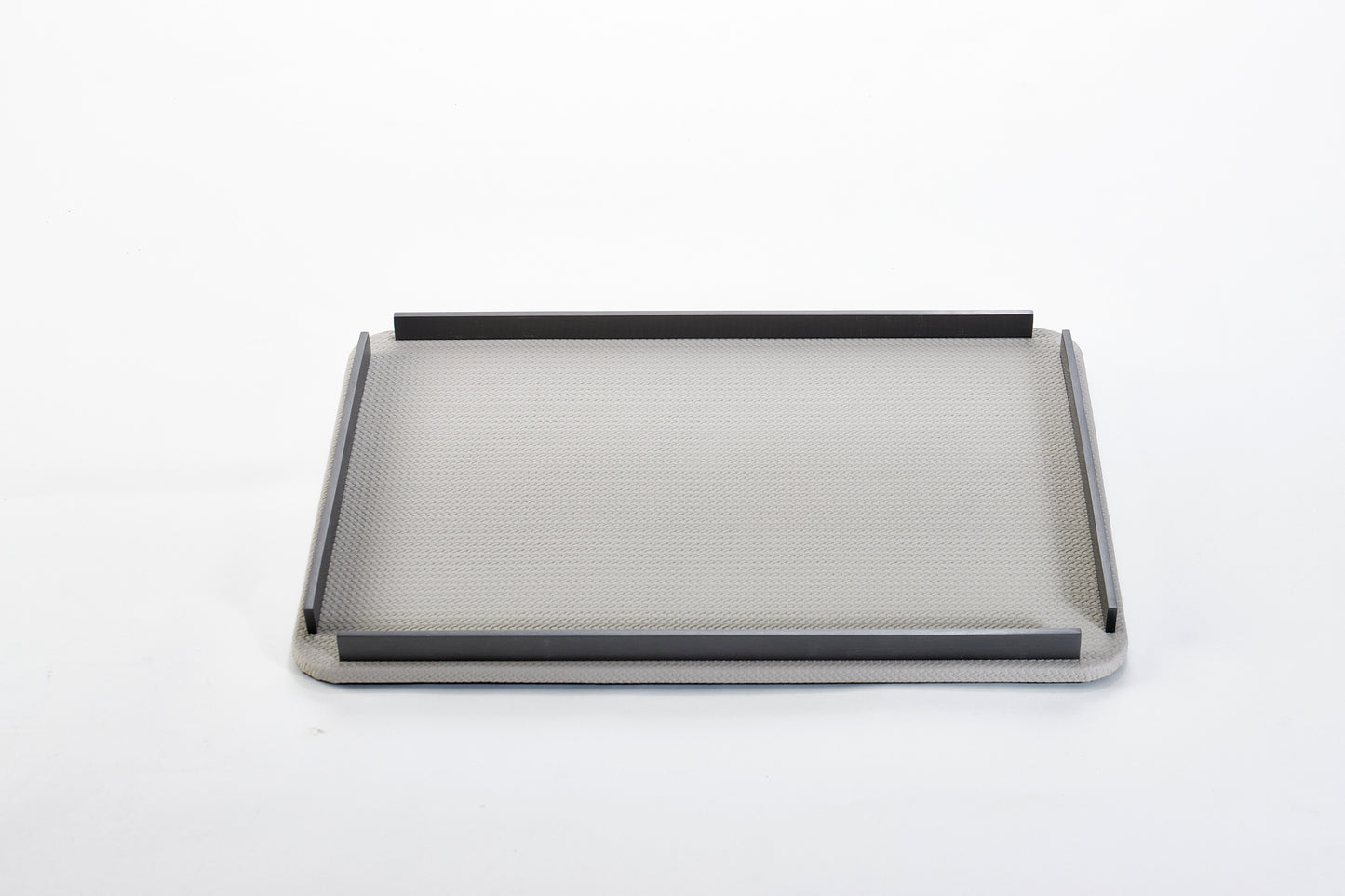 Dark Grey & Brushed Gun Metal Pu Leather & S/S Steel Rectangular Decorative Tray