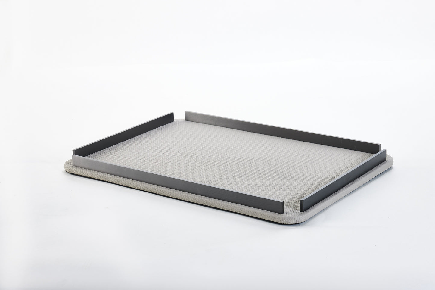 Dark Grey & Brushed Gun Metal Pu Leather & S/S Steel Rectangular Decorative Tray