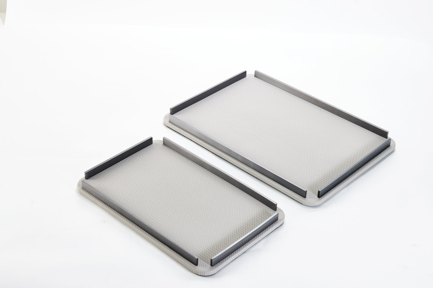 Dark Grey & Brushed Gun Metal Pu Leather & S/S Steel Rectangular Decorative Tray