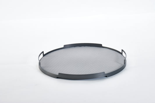 Light Grey & Gun Metal Pu Leather & S/S Steel Round Tray