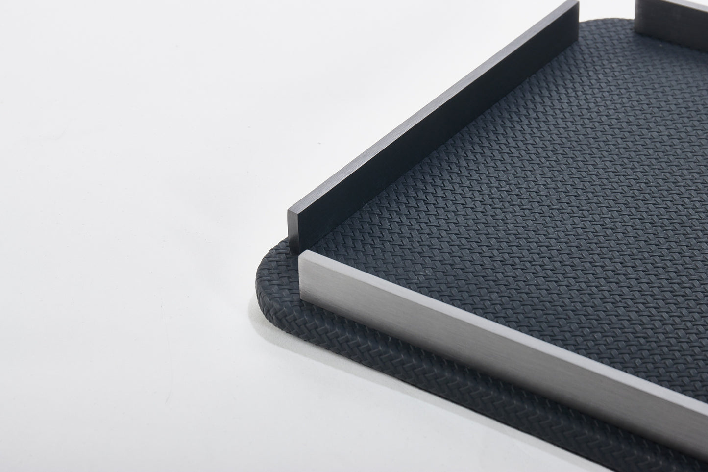 Black & Brushed Gun Metal Pu Leather & S/S Steel Rectangular Decorative Tray