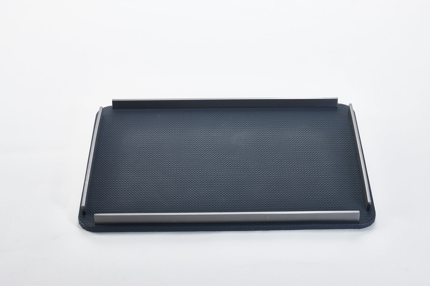 Black & Brushed Gun Metal Pu Leather & S/S Steel Rectangular Decorative Tray