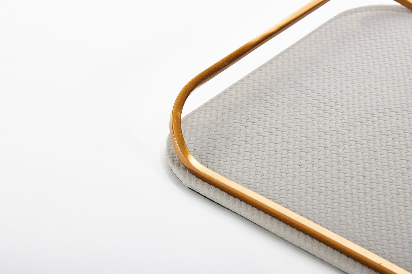 Grey & Brushed Gold Pu Leather & S/S Steel Leather Tray