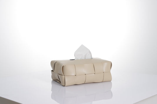 BEIGE PU LEATHER KNITTING TISSUE BOX-RECTANGULAR