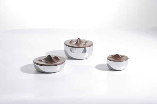SILVER & WALNUT S/S STEEL & WOOD STORAGE BOWL