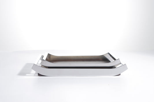 Silver & Walnut S/S Steel & Mdf Cambered Tray