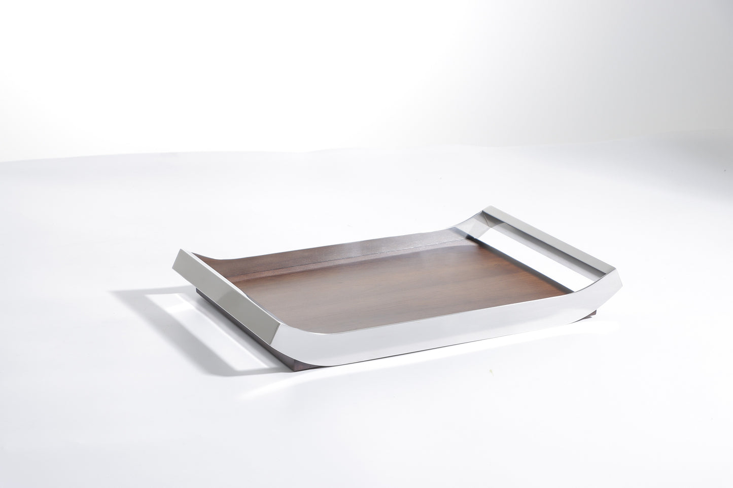 Silver & Walnut S/S Steel & Mdf Cambered Tray