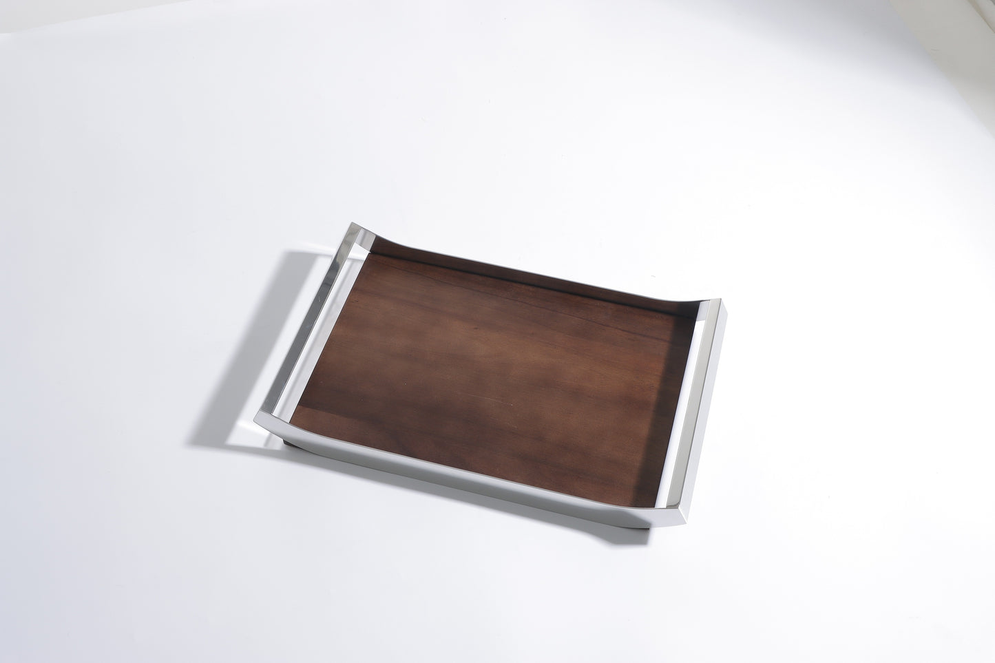 Silver & Walnut S/S Steel & Mdf Cambered Tray