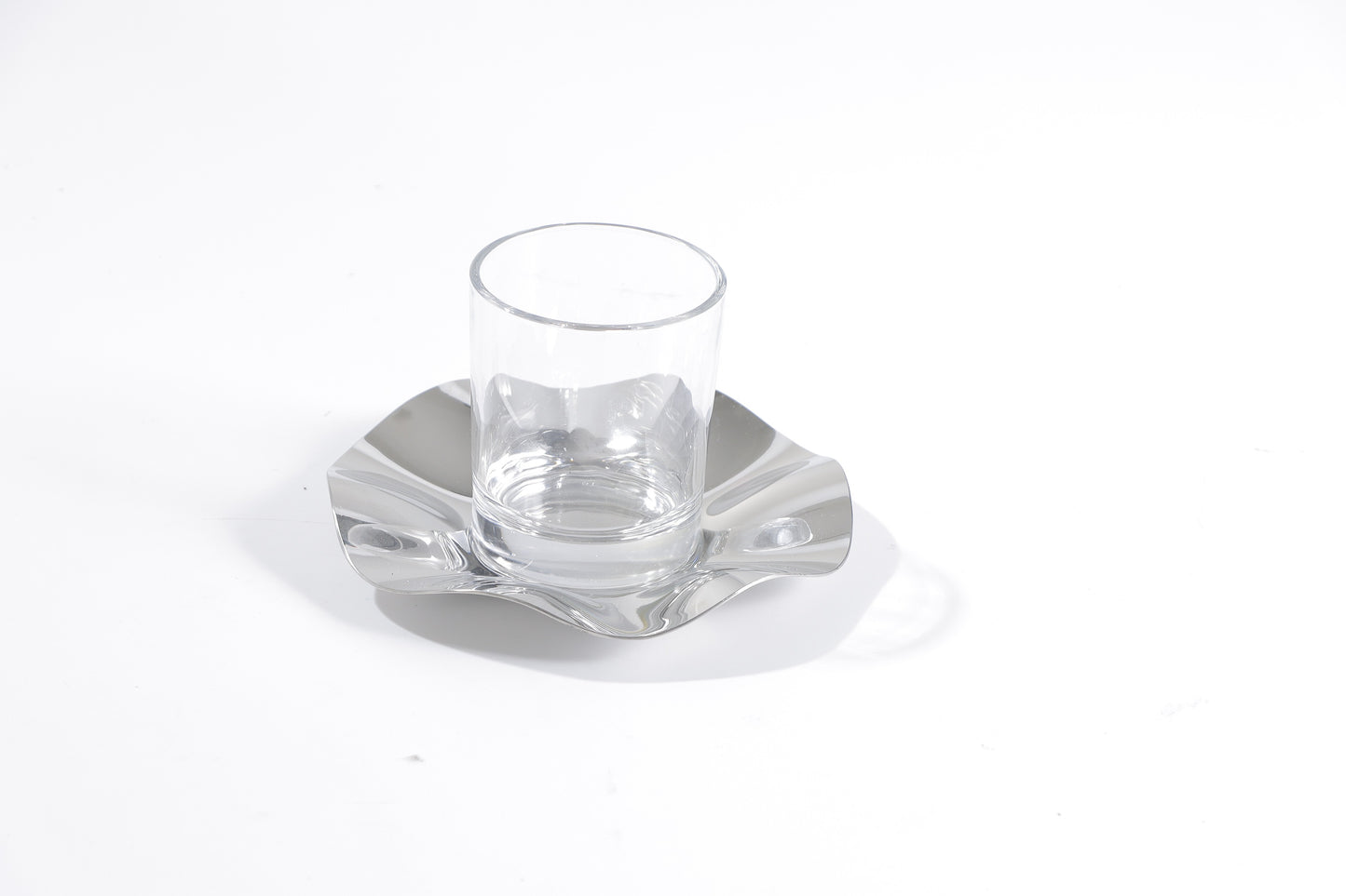 SILVER S/S STEEL & GLASS CUP-PLATE SET