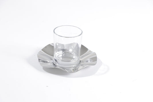 SILVER S/S STEEL & GLASS CUP-PLATE SET