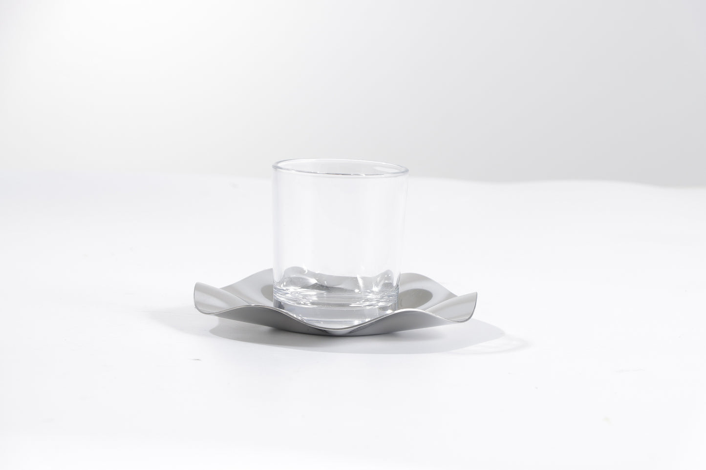 SILVER S/S STEEL & GLASS CUP-PLATE SET