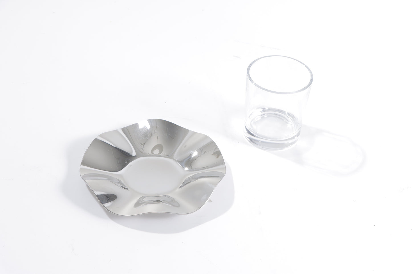 SILVER S/S STEEL & GLASS CUP-PLATE SET