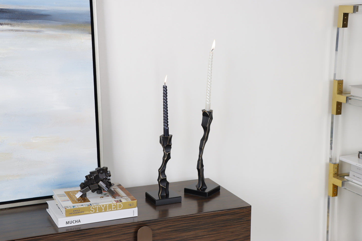 Black Resin & Marble Candle Holder