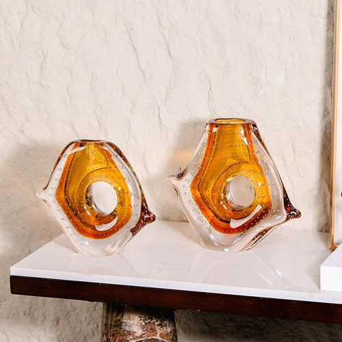 LIGHT YELLOW HAND-MADE GLASS VASE