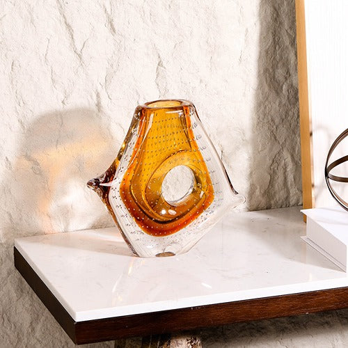 LIGHT YELLOW HAND-MADE GLASS VASE
