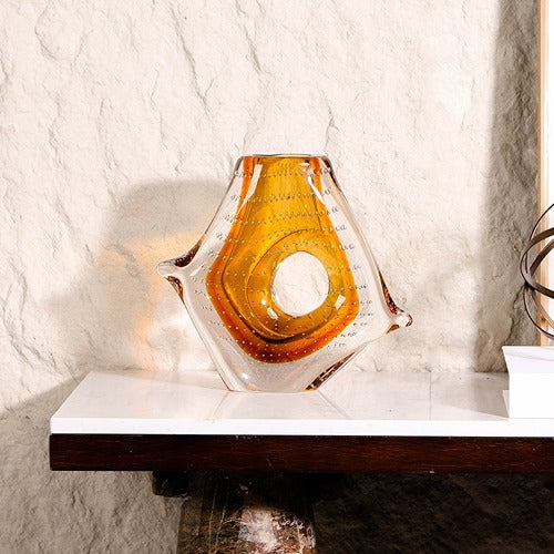 LIGHT YELLOW HAND-MADE GLASS VASE