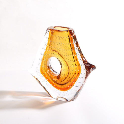 LIGHT YELLOW HAND-MADE GLASS VASE