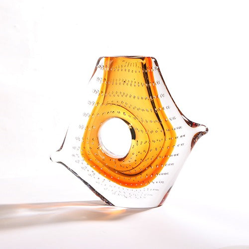 LIGHT YELLOW HAND-MADE GLASS VASE