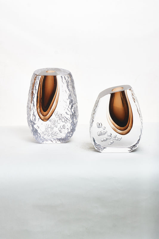 Brown Hand-Made Oval Glass Vase