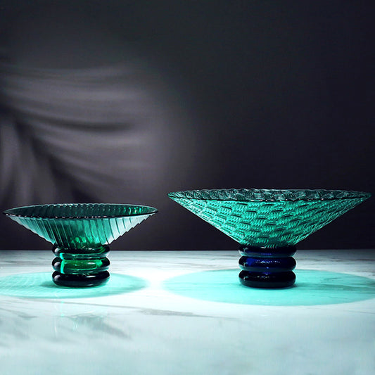 LOW BOWL GREEN GLASS WITH PEDESTAL
