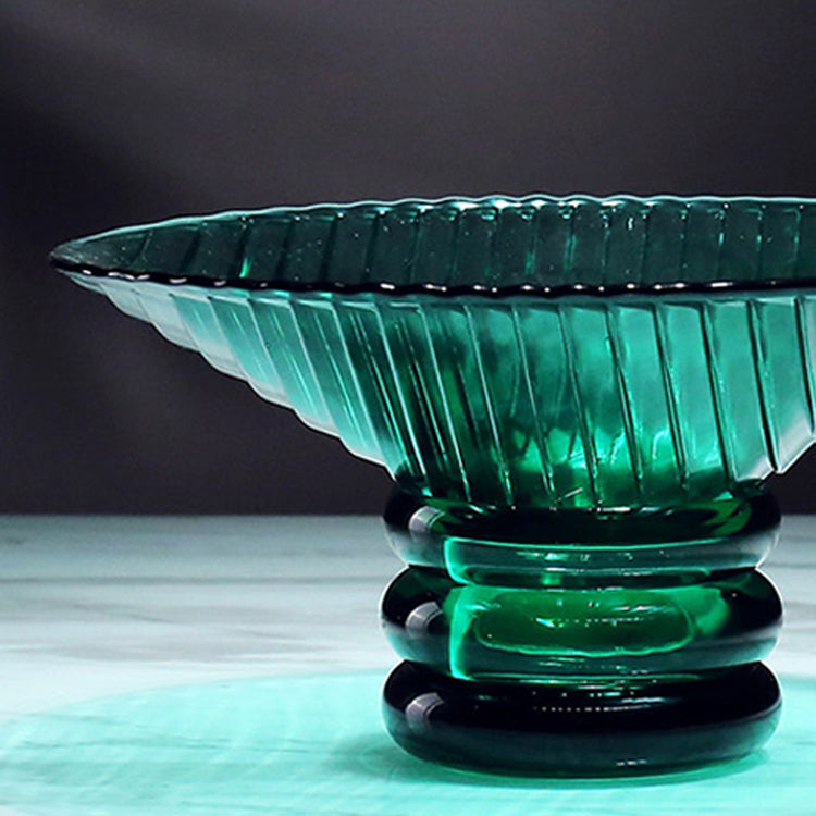 LOW BOWL GREEN GLASS WITH PEDESTAL
