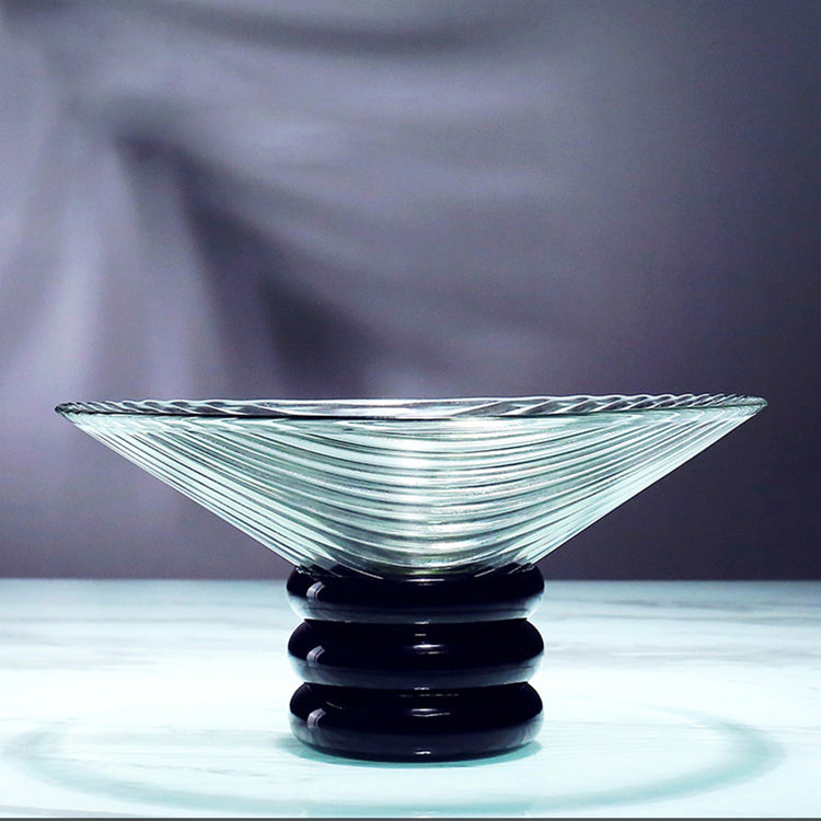 LOW BOWL GREY GLASS WITH PEDESTAL