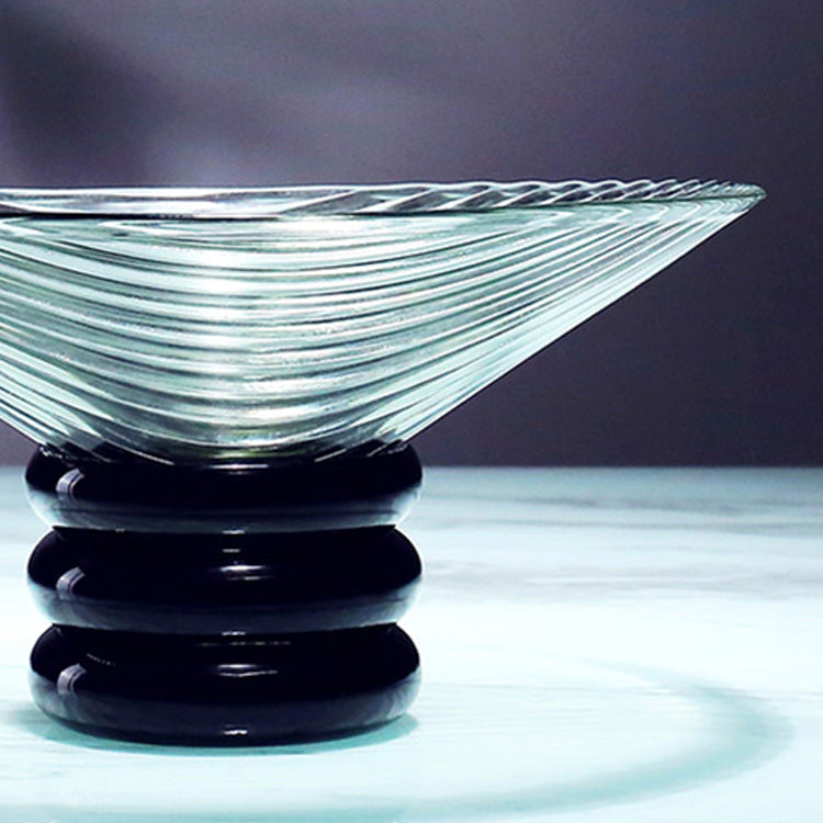 LOW BOWL GREY GLASS WITH PEDESTAL