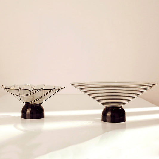 LOW BOWL LIGHT GREY GLASS WITH PEDESTAL