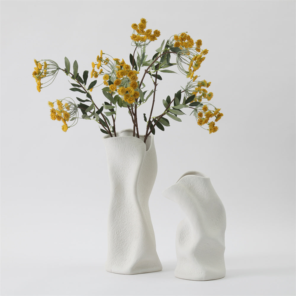 WHITE TWISTED CERAMIC VASE