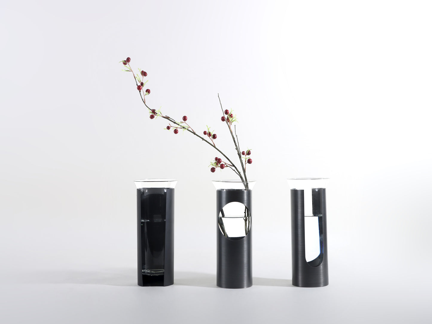 GLASS TUBE VASE IN METAL HOLDER