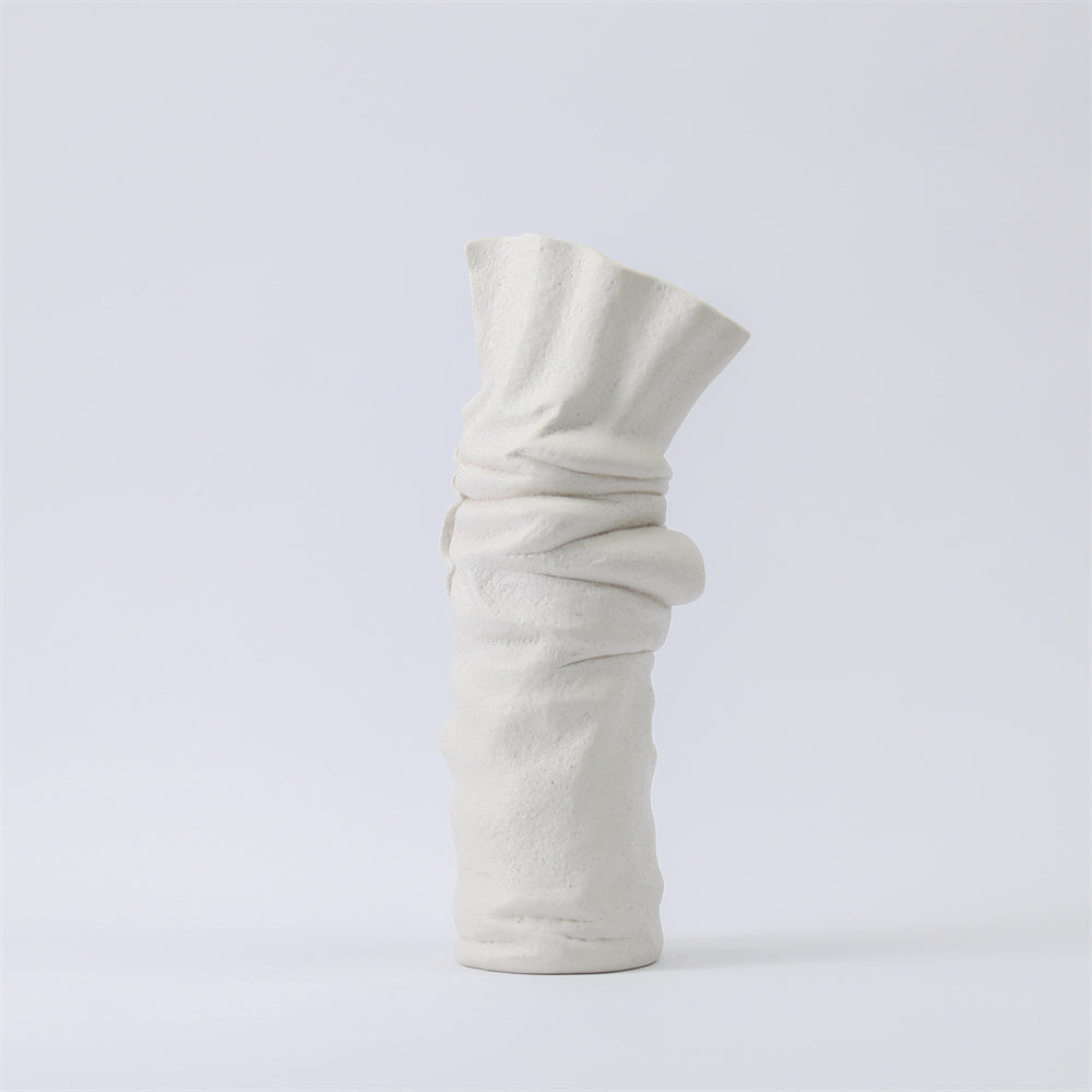 WHITE PLEATED CERAMIC VASE