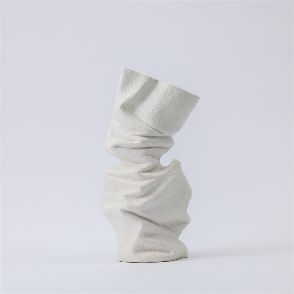 WHITE PLEATED CERAMIC VASE