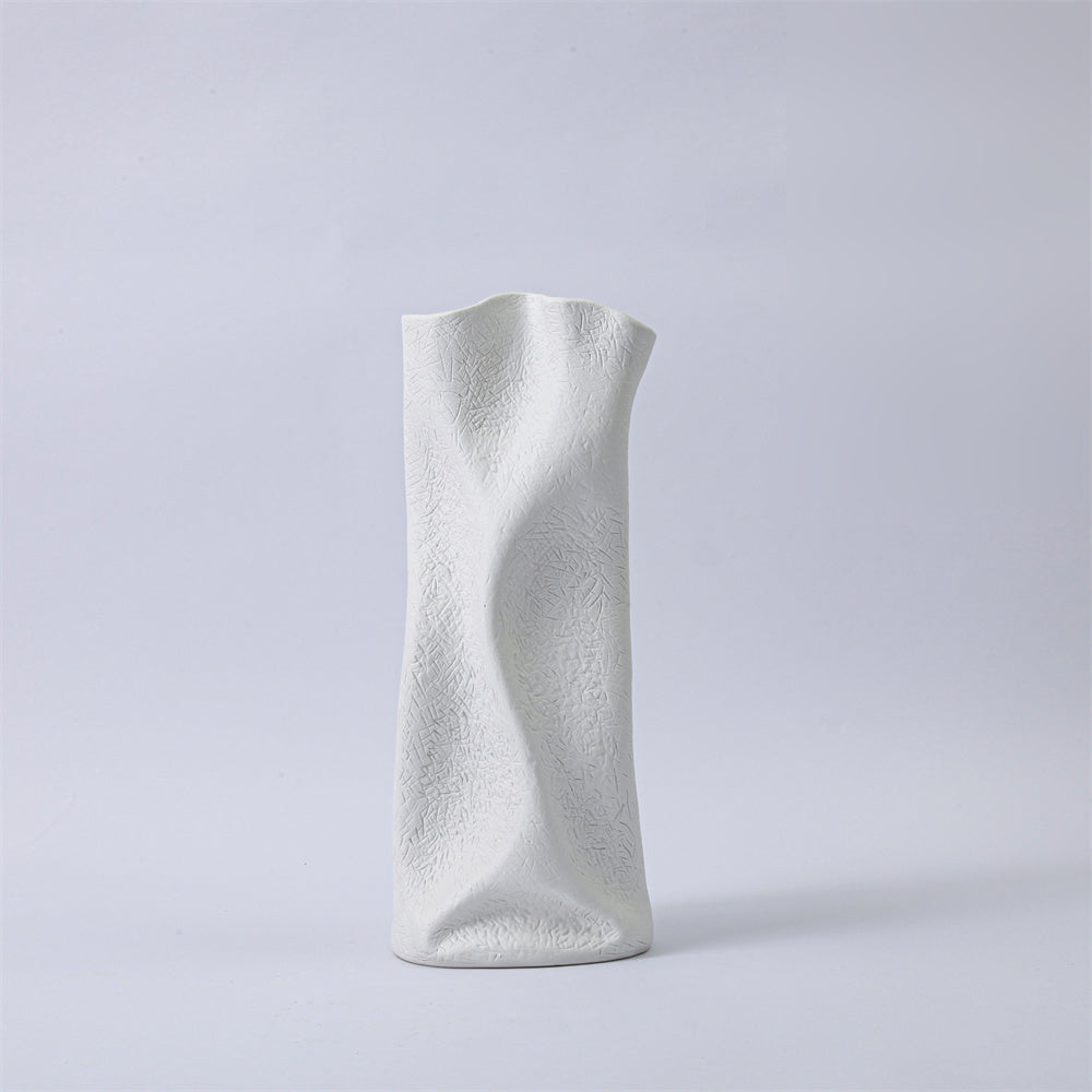 WHITE TWISTED CERAMIC VASE