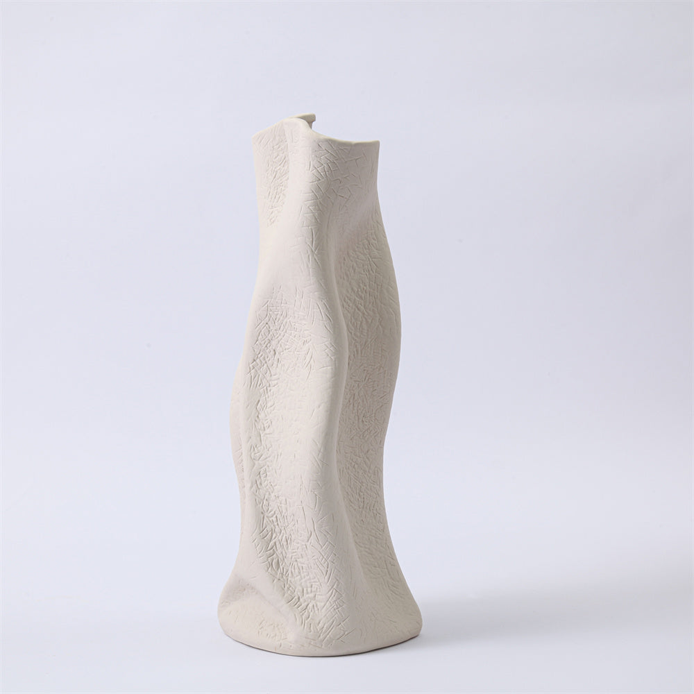 BEIGE TWISTED CERAMIC VASE