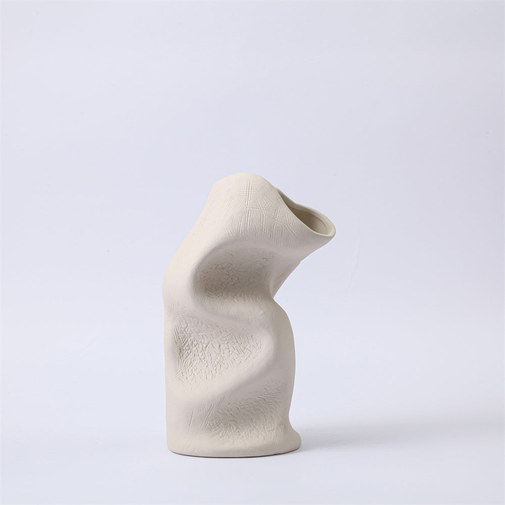 BEIGE TWISTED CERAMIC VASE