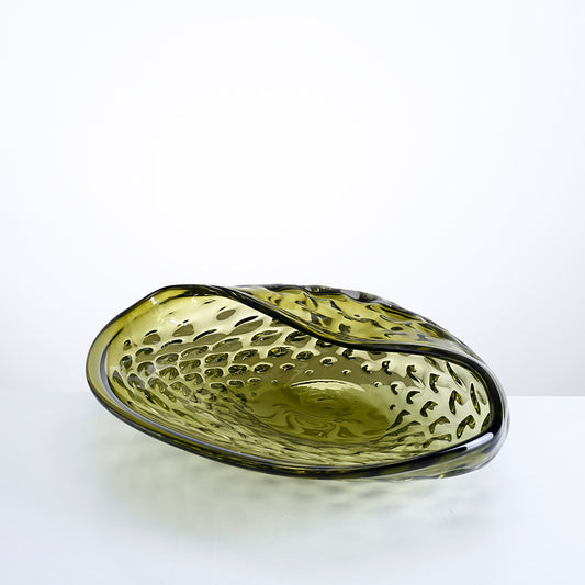 OLIVE GREEN GLASS FRUITS PLATE