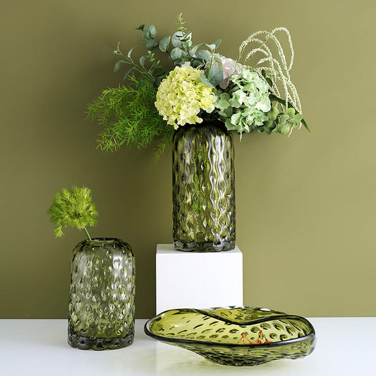 OLIVE GREEN GLASS VASE