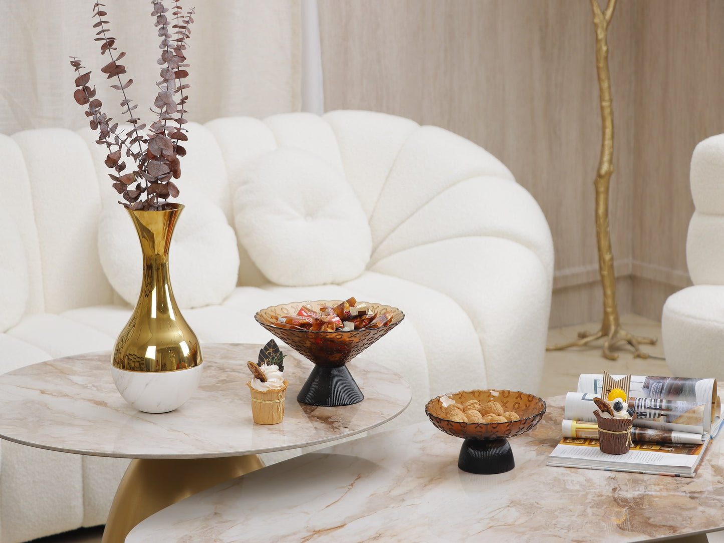BROWN GOBLET GLASS FRUITS PLATE