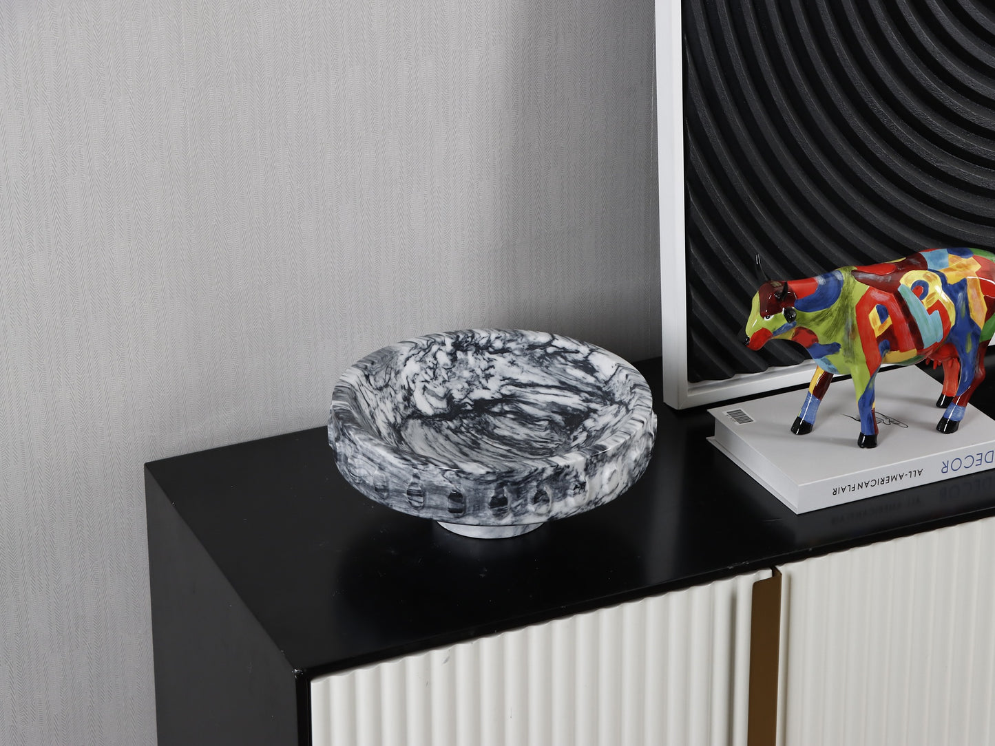 GREY SWIRL ROUND MARBLE TRAY