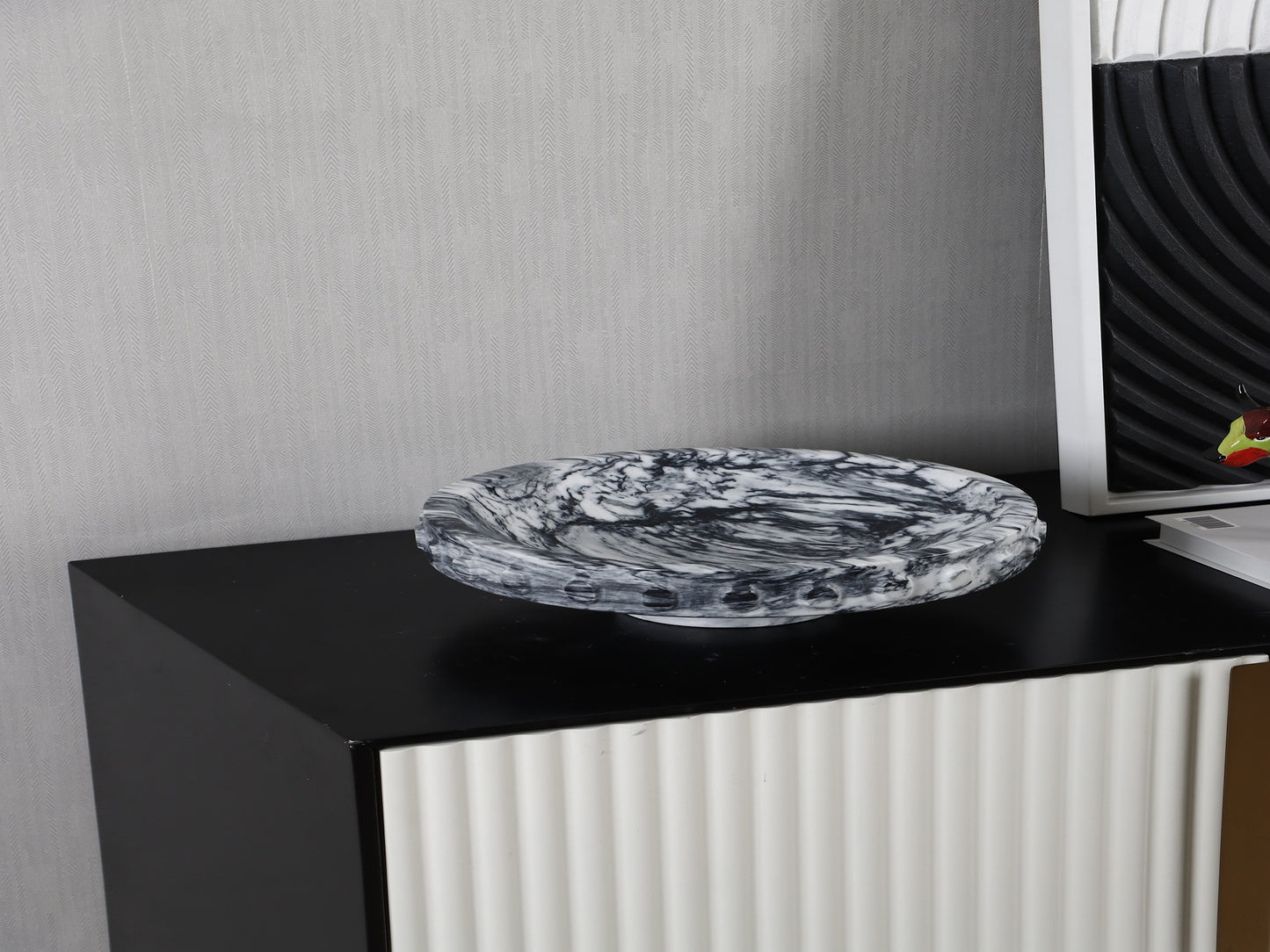 GREY SWIRL ROUND MARBLE TRAY